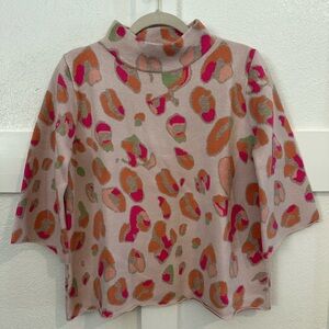 Fate Pink & Orange Leopard 3/4 Sleeve Mock-Neck Sweater - Size Small - New